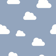 Seamless pattern of white clouds on a blue background. Pattern for baby background or fabrics. 