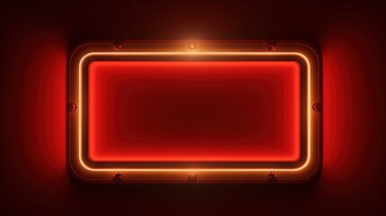 3D Red rectangular retro frame with glowing lamps on red background.