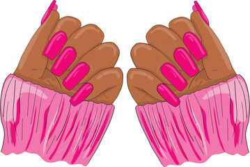 Black Hand Nail Polish. Female manicured hands. Lady painting, polishing nails. Nail brush, nail polish, nail file. Spa treatment beauty concept. 