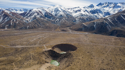 Aerial view of Pozo de las Animas in the province of Mendoza in Argentina. Andes mountains.