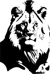 black and white image of an African lion. vector isolated graphic.