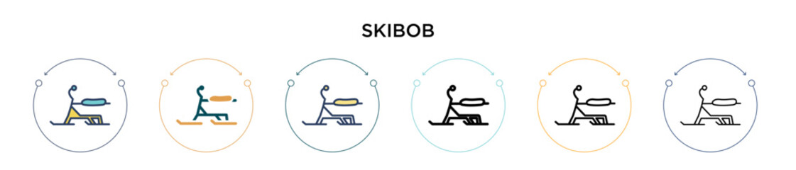Skibob icon in filled, thin line, outline and stroke style. Vector illustration of two colored and black skibob vector icons designs can be used for mobile, ui, web