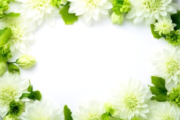 Floral border frame card template. green flowers, leaves, for banner, wedding card. Springtime composition with copy-space