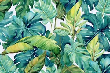 trendy jungle tropical leaf pattern plant design background seamless palm summer. Generative AI.