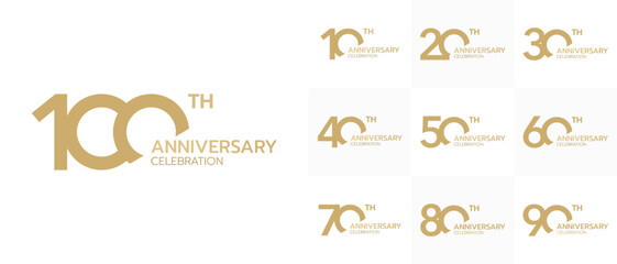 Collection of the anniversary celebration golden logo style. Celebration company event. Vector illustration. - obrazy, fototapety, plakaty