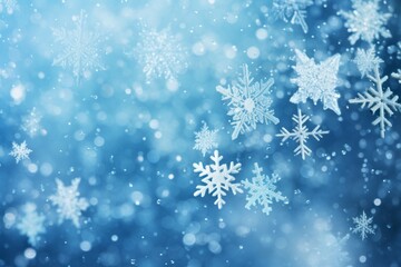 Naklejka na ściany i meble Snowflakes in selective focus, winter seasonal background or backdrop
