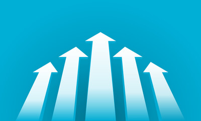 5 white forward arrows on blue background. Business presentation background. Vector illustration.