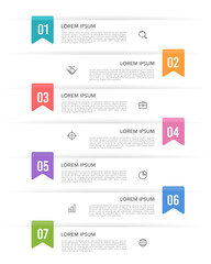 7-process infographic bookmark number steps to success. business, workflow, and presentation. Vector illustration.