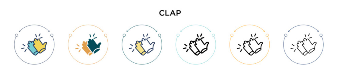 Clap icon in filled, thin line, outline and stroke style. Vector illustration of two colored and black clap vector icons designs can be used for mobile, ui, web