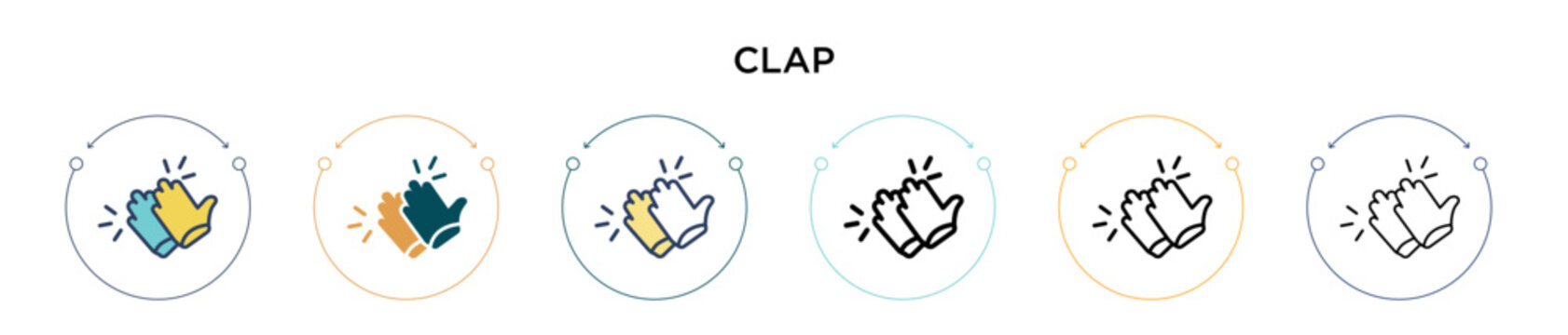 Clap icon in filled, thin line, outline and stroke style. Vector illustration of two colored and black clap vector icons designs can be used for mobile, ui, web