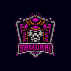 Tiger Samurai E-Sport Logo. Tiger Samurai With katana logo design vector illustration template