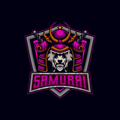 Tiger Samurai E-Sport Logo. Tiger Samurai With katana logo design vector illustration template