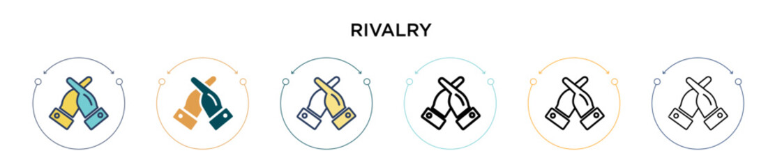 Rivalry icon in filled, thin line, outline and stroke style. Vector illustration of two colored and black rivalry vector icons designs can be used for mobile, ui, web