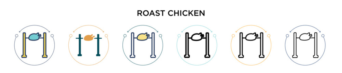 Roast chicken icon in filled, thin line, outline and stroke style. Vector illustration of two colored and black roast chicken vector icons designs can be used for mobile, ui, web
