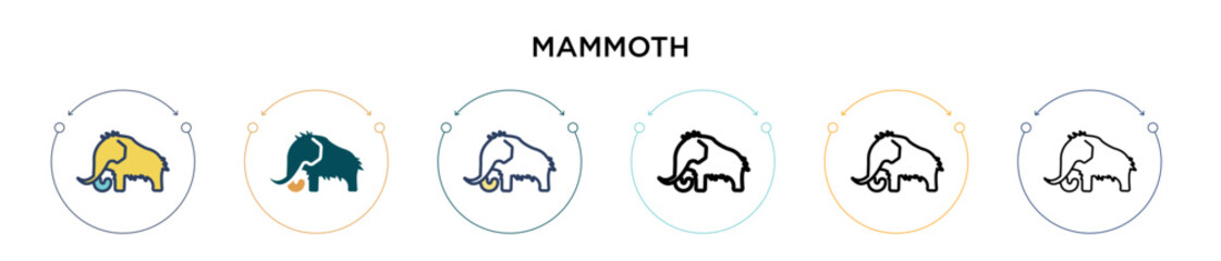 Mammoth icon in filled, thin line, outline and stroke style. Vector illustration of two colored and black mammoth vector icons designs can be used for mobile, ui, web