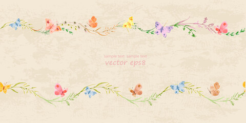 collection seamless borders with watercolor herbal twigs of gras - 635506506