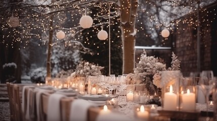 Wedding reception during an early evening during the snow