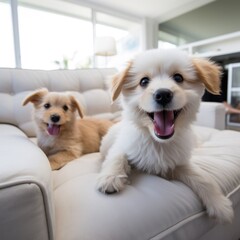 Cute puppy on a sofa
