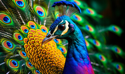 Obraz premium Beautiful Peacock: Majestic Display of Vibrant Plumage