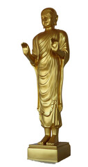 golden buddha statue Stand with both hands raised on a white background.
