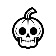 Pumpkin skull silhouette, isolated on white background. Halloween silhouette black skull logo - for scary design or decor. Tattoo design. Vector illustration, traditional Halloween decorative element
