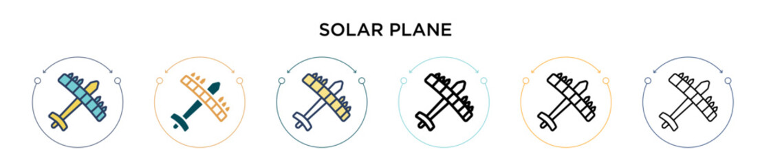 Solar plane icon in filled, thin line, outline and stroke style. Vector illustration of two colored and black solar plane vector icons designs can be used for mobile, ui, web