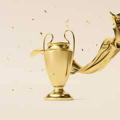 championship golden trophy. sports award. concept of success and achievement.