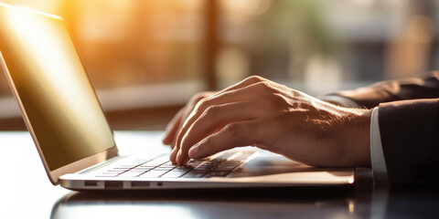 Male hands on mac book keyboard, Visual concept for contact page