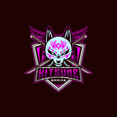 Kitsune esport mascot logo design. Kitsune Samurai Head Japanesee Wolf Logo vector illustration. white fox mascot illustration © EkoZero7