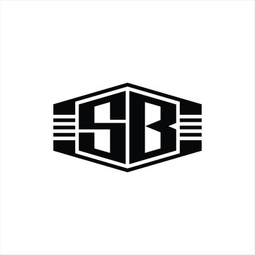 recommend clip art: SB Letter Logo monogram hexagon emblem shape with stripes outline style design