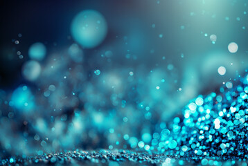Fototapeta na wymiar Shiny blue glitter in abstract defocused background, blurred background, generated ai