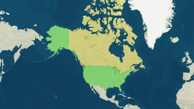 Zoom in to the map of United States and Canada with text, textless