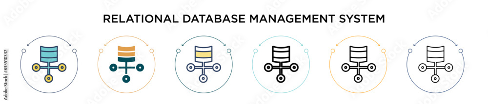 Poster relational database management system icon in filled, thin line, outline and stroke style. vector il