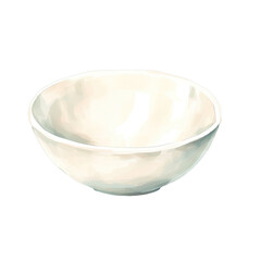 Impressionist watercolor painting of a white bowl on a transparent background