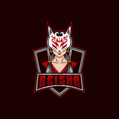 Geisha Logo. geisha kitsune mask mascot logo design vector with modern illustration concept style for badge, emblem and esport team.