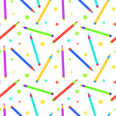 Coloured pencil seamless pattern on white background.