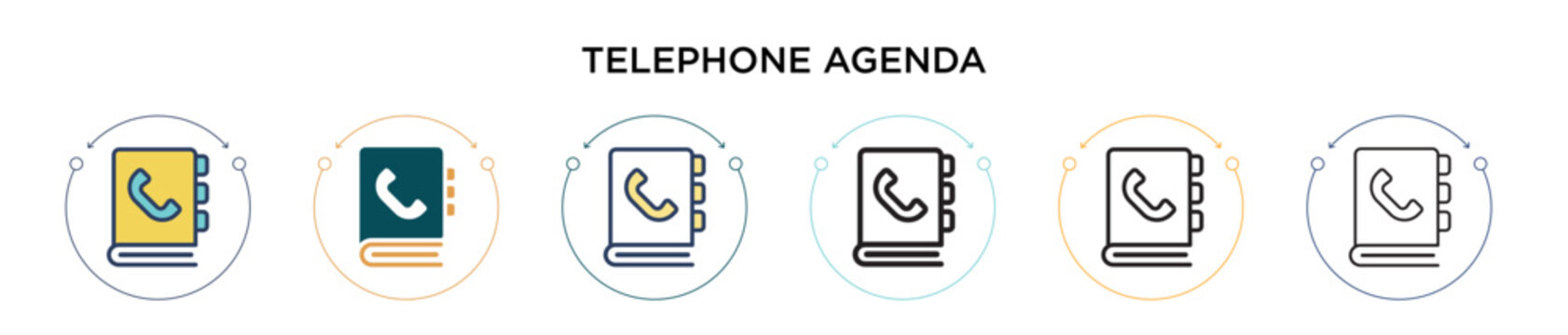 Telephone agenda icon in filled, thin line, outline and stroke style. Vector illustration of two colored and black telephone agenda vector icons designs can be used for mobile, ui, web