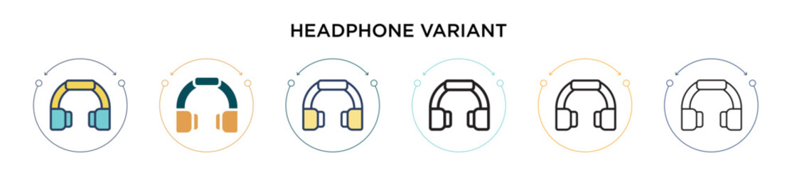 Headphone variant icon in filled, thin line, outline and stroke style. Vector illustration of two colored and black headphone variant vector icons designs can be used for mobile, ui, web