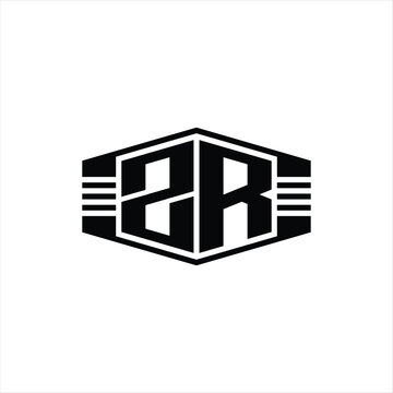 recommend clip art: ZR Letter Logo monogram hexagon emblem shape with stripes outline style design