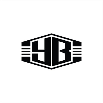 recommend clip art: YB Letter Logo monogram hexagon emblem shape with stripes outline style design