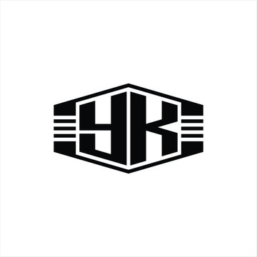 recommend clip art: YK Letter Logo monogram hexagon emblem shape with stripes outline style design