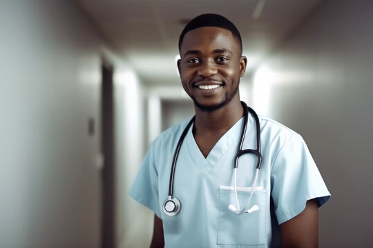 Junger, afrikanischer Arzt in einem Krankenhaus