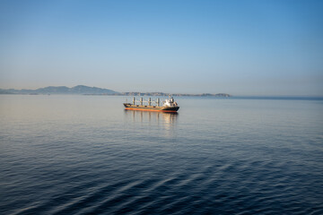vessel on  Mediterranean  Sea with copy space 