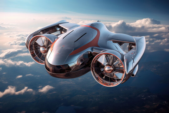 The advanced flying machine with aerodynamics and body with nanocell technology. Generative AI