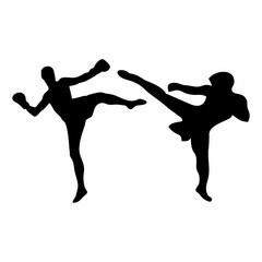 silhouettes of fights with martial arts, fists