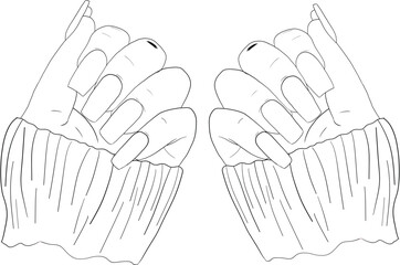 Hand Nail Polish Line. Female manicured hands. Lady painting, polishing nails. Nail brush, nail polish, nail file. Spa treatment beauty concept. 