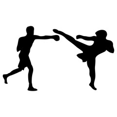 silhouettes of fights with martial arts, fists