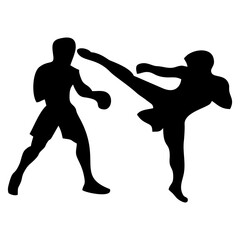 silhouettes of fights with martial arts, fists