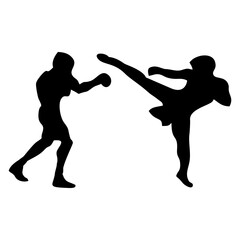 silhouettes of fights with martial arts, fists
