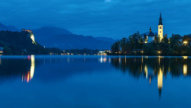 Bled lake night time lapse slovenia nature lake blad asutria.